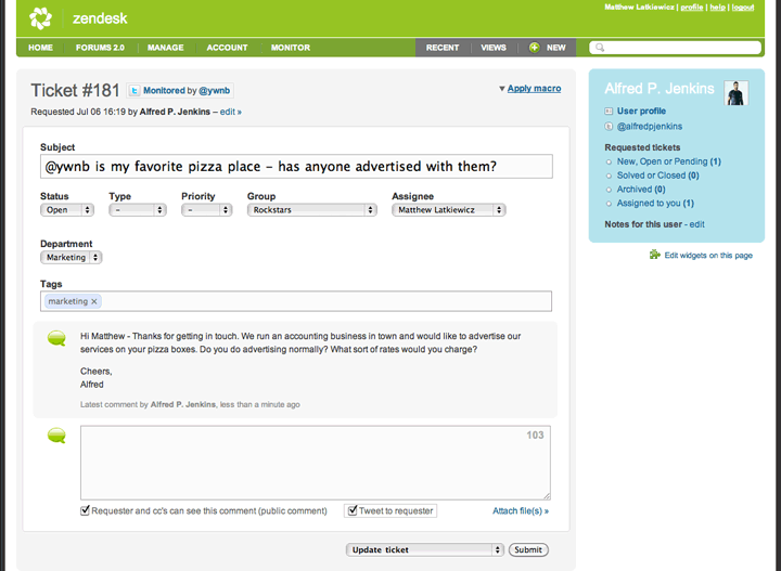 Twitter for Business Ticket View - Zendesk Help Desk Software Twitter for Business Ticket View - Zendesk Help Desk Software